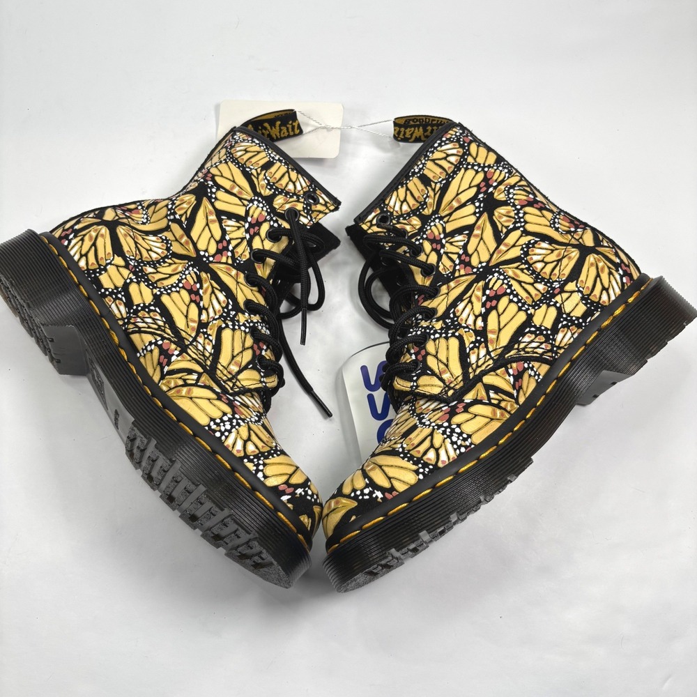 NEW Dr. Martens Womens 6 1460 W Butterfly Pascal Boots Yellow Black Wing Grunge